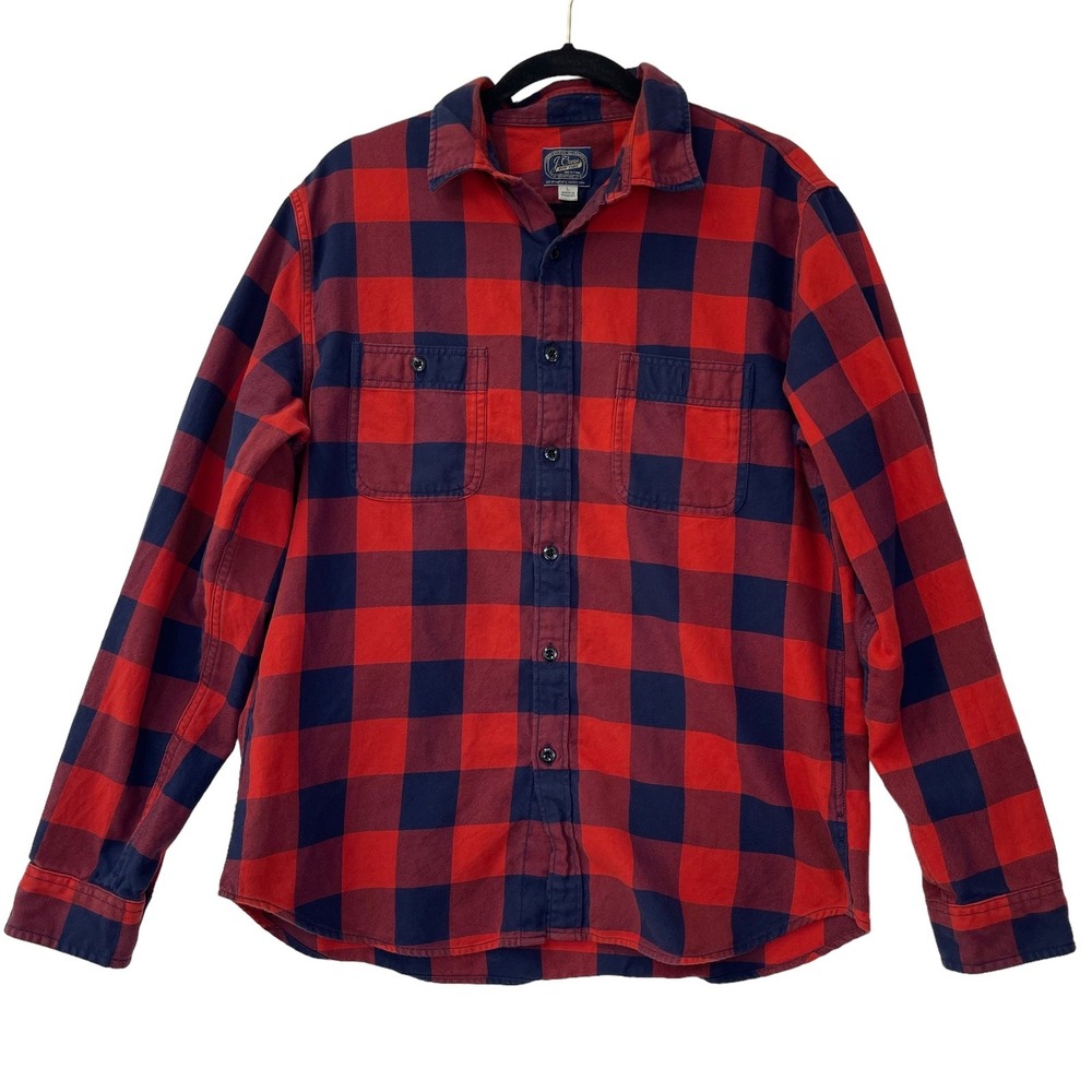 J. Crew Buffalo Plaid Button Up Shirt‎ Men's Large Long Sleeve Red Blue Cotton